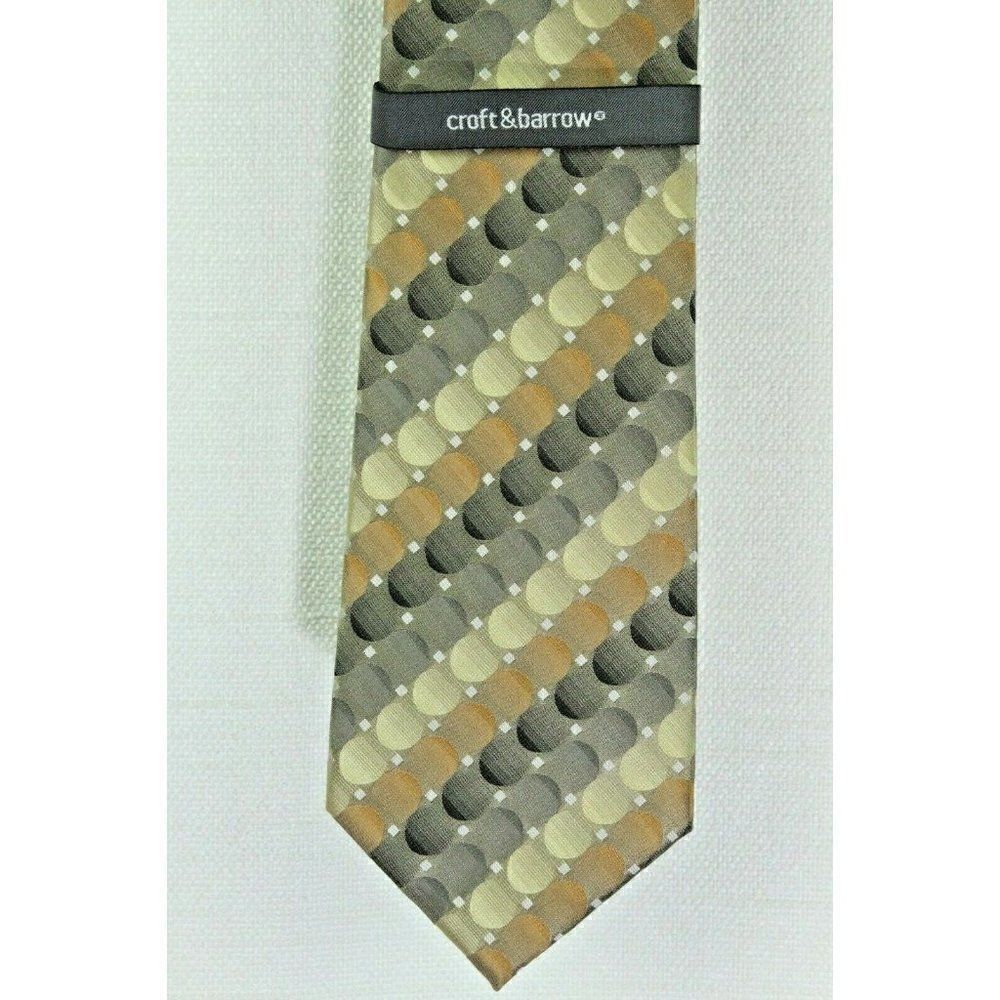 Croft & Barrow 100% Silk Neck Tie Mens Stain Resistant Circles Metallic 60"